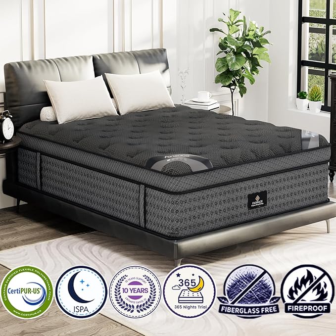 King Size Mattress (High-End Upgraded) Hotel-Level Luxury 12 Inch Hybrid King Mattress In A Box, Cooling-Gel Memory Foam & Pocket Springs, Back Pain, Extra Edge Support, 365-Night Trial, Medium Firm