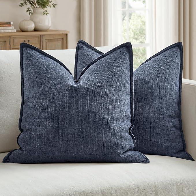 MIULEE Euro Sham Pillow Covers for Bed 24x24, 2 Pack Navy Blue Thick & Textured Decorative Throw Pillow Covers, Neutral Linen Cushion Cases, Modern Farmhouse Home Decor, No Filling