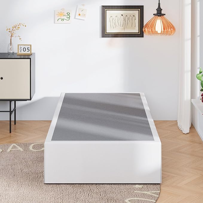 Upcanso 16 Inch Twin Bed Frames with White Skirt Cover, Metal Twin Size Bed Frame with Storage, Heavy Duty, No Box Spring Needed, Easy Assembly, Noise Free, Mattress Foundation