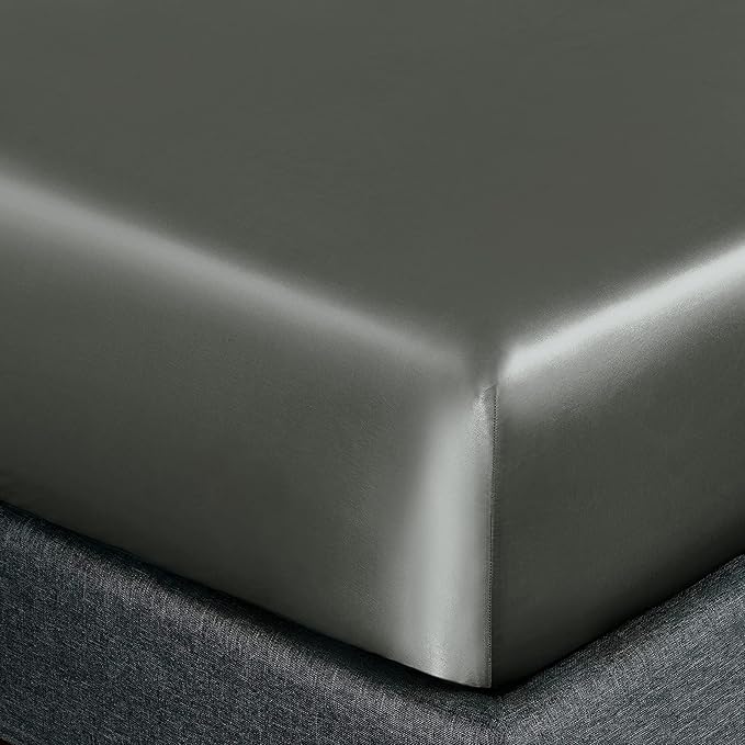 Homiest 3pcs Satin Sheets Set Luxury Silky Satin Bedding Set with Deep Pocket, 1 Fitted Sheet + 1 Flat Sheet + 1 Pillowcase (Twin Size, Dark Grey)