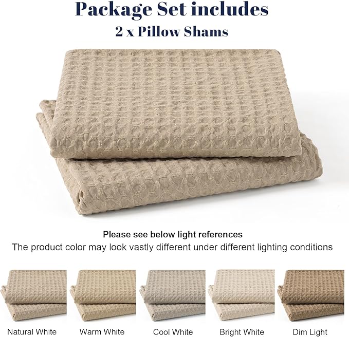 PHF Ultra Soft Waffle Weave Pillow Shams Standard Size, No Insert, 2 Pack 20" x 26" Pillowcases,Breathable & Skin-Friendly Pillow Cases, Stylish Decorative Bed Pillow Cases Covers, Khaki