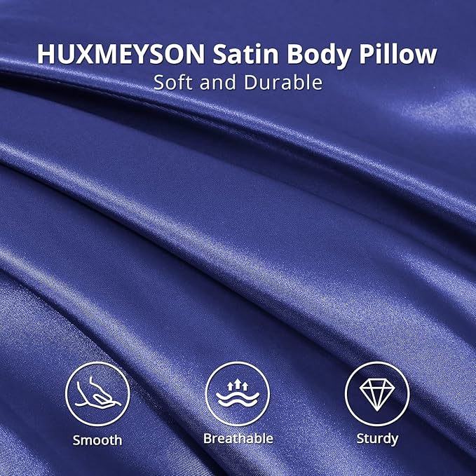 HUXMEYSON Body Pillow with Satin Pillowcase, Body Pillow for Adults, Removable Cover, Navy Blue (20"x54")