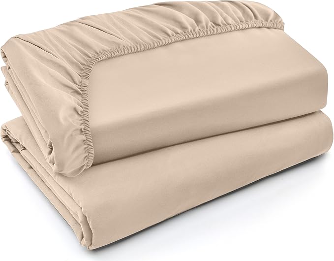 Utopia Bedding Fitted Sheet - Pack of 2 Bottom Sheets - Soft Brushed Microfiber - Deep Pockets, Shrinkage & Fade Resistant - Easy Care (Full, Beige)