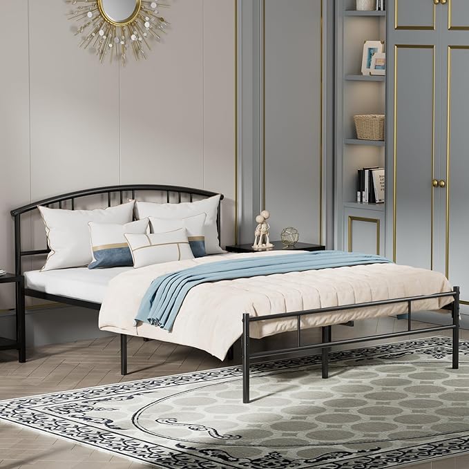 VECELO Queen Bed Frame with Headboard and Footboard, 14 Inch Metal Platform Mattress Foundation, Sturdy Premium Steel Slat/No Box Spring Needed
