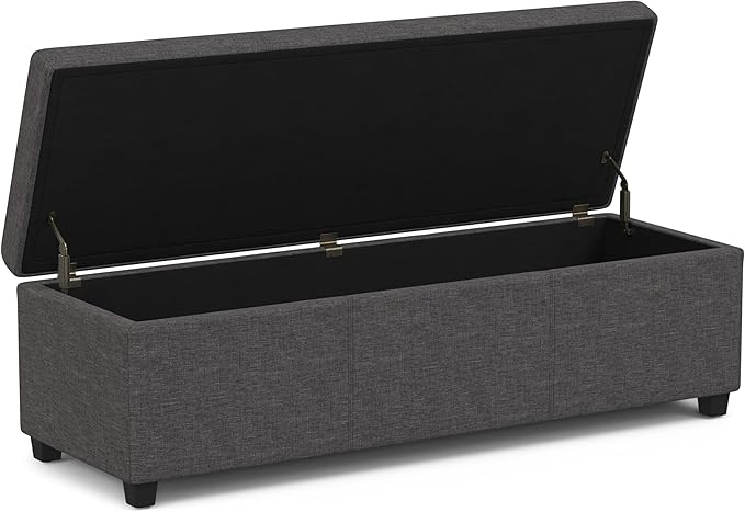 SIMPLIHOME Avalon Extra Large Storage Ottoman Bench - 54 inch Wide Upholstered Linen Look Fabric Rectangular Lift-Top Ottoman in Slate Grey, Contemporary Bench for Living Room with Hidden Storage