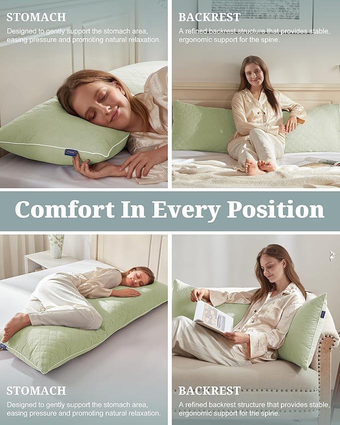 YZ HOME Long Body Pillow for Adults, Firm Body Pillow Shredded Memory Foam, Adjustable Height,Support for Side Sleeping & Pregnant Women(Green, 20x54 Inch)