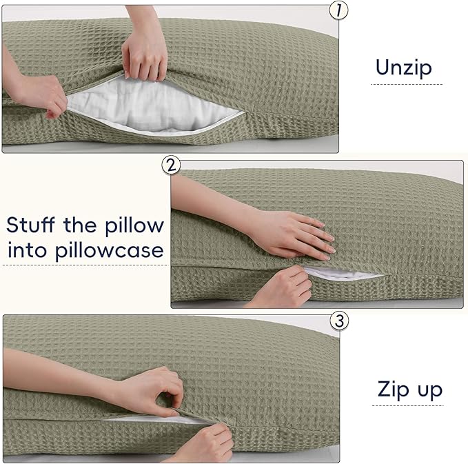 PHF Ultra Soft Waffle Weave Body Pillowcase with Zipper, No Insert, 1Pack 20" x 54" Pillow Sham, Breathable & Skin-Friendly Body Pillow case, Stylish Decorative Bed Pillow Cover, Dusty Sage