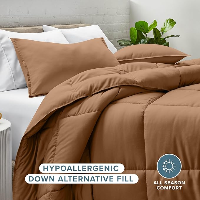 Bare Home Comforter Set - Cal King Size - Ultra-Soft - Goose Down Alternative - Premium 1800 Series - All Season Warmth (Cal King, Caramel)