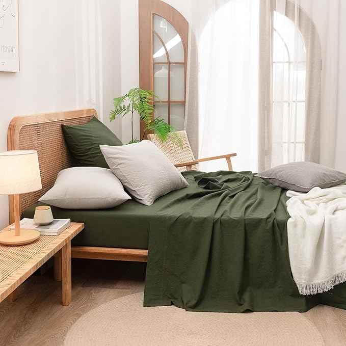 BESTOUCH 100% Washed Cotton Pillowcase for Hair and Skin Linen Feel Soft Comfortable Breathable 2 Set Pillow Case with Envelope Closure Solid Linen Grey King 20x36 Inches
