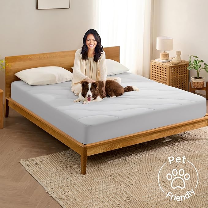 Unikome Ultra Soft Waterproof King Size Mattress Pad, Cooling Mattress Protector for Hot Sleepers, 5-Layers Noiseless Washable Mattress Cover with 8"-21" Deep Pocket (Light Grey, 78x80)