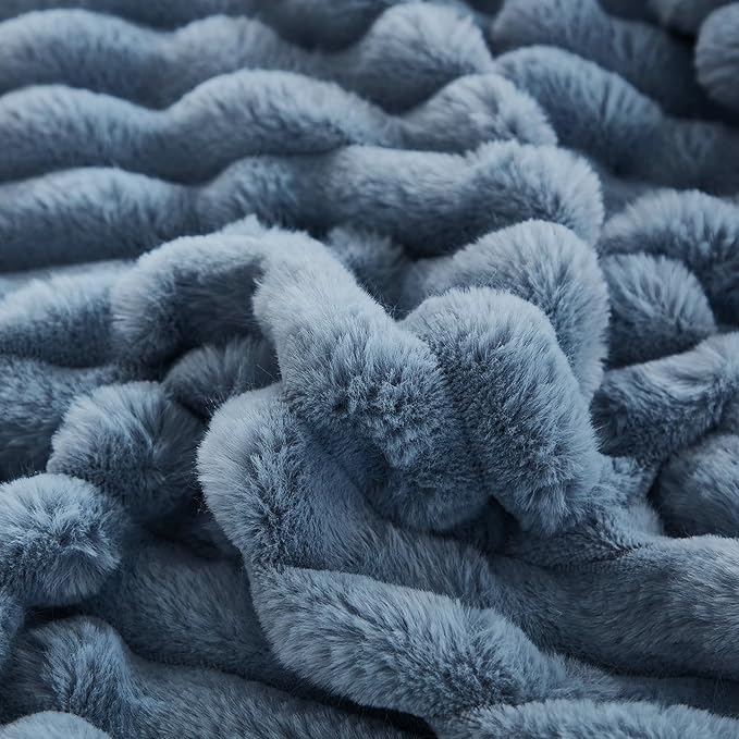JAUXIO Faux Fur Fluffy Body Pillow Cover Luxury Textured Vertical Stripe Plush Decorative Body Pillowcase, Ultra Soft and Cozy Zipper Closure 21 x 54 Inches, Dusty Blue