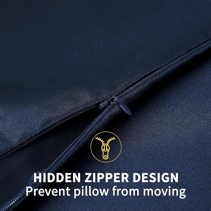 ZIMASILK 100% Pure Mulberry Silk Pillowcase for Hair and Skin Health,Soft and Smooth,Both Sides Premium Grade 6A Silk,600 Thread Count,with Hidden Zipper,1pc (King 20''x36'',Navy Blue)