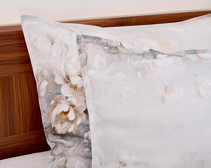 CHUFFED 100% French Linen Pillow Cases Watercolor Peony Print, Farmhouse Floral Stone Washed Pillow Shams with Envelope Closure Soft Breathable Vintage Pillow Covers for Decor,20x30 inches