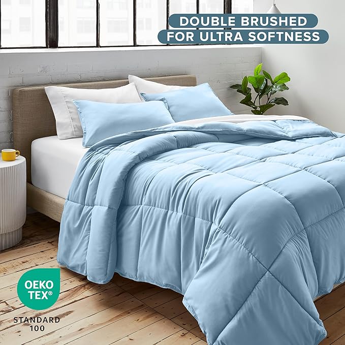 Bare Home Comforter Set - California King Size - Ultra-Soft - Goose Down Alternative - Premium 1800 Series - All Season Warmth (California King, Light Blue)