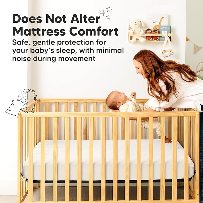 2-Pack Waterproof Crib Mattress Protector Cover Fitted - Quiet Baby Crib Mattress Pad Sheets, 52" x 28" Soft Quilted Cotton Baby Sheet, Machine Washable, Easy Fit, Durable (Soft White/Quin)