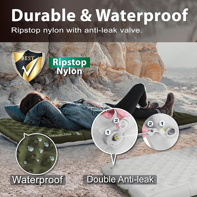 TREKOLOGY Sleeping Pad for Camping– Ultra-Lightweight, 4" Thick Camping Mat with 7.2 R-Value for All Seasons– Compact, Durable & Waterproof–Ideal for Backpacking, Hiking, and Outdoor Adventures UL R7