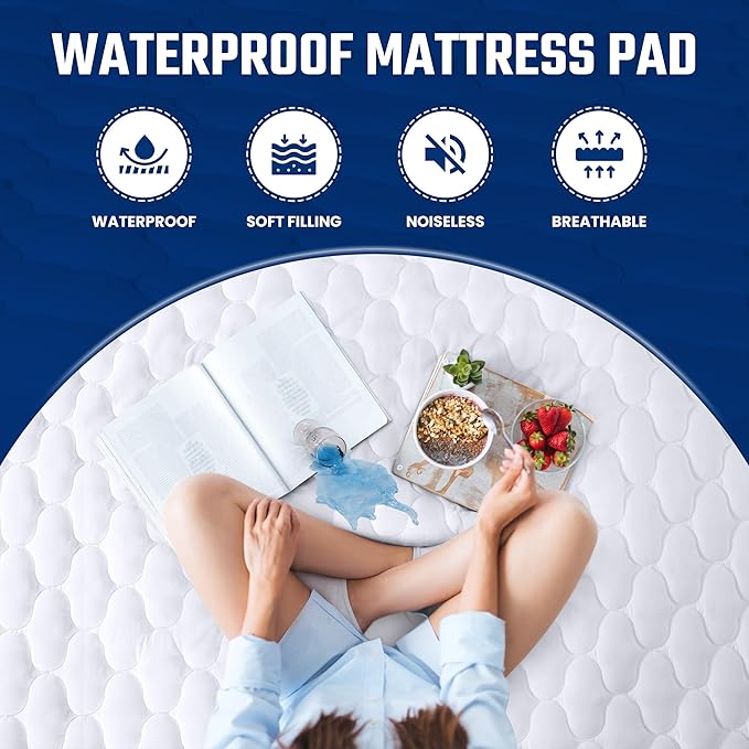 Utopia Bedding 2 Pack Waterproof Mattress Protector, Twin Mattress Pad, Noiseless Quilted Fitted Cover with Deep Pocket Stretches up to 16 Inches (White)