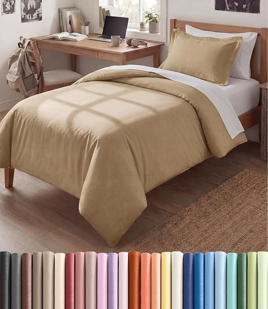 Duvet Cover Twin/Twin XL Size Set - Extra Soft Twin/Twin XL Duvet Cover 68" x 90" with 1 Pillow Sham - Hotel Luxury, Easy Care, Fade Free w/ Zipper Closures & Ties - Comfy & Breathable (Heathered Tan)