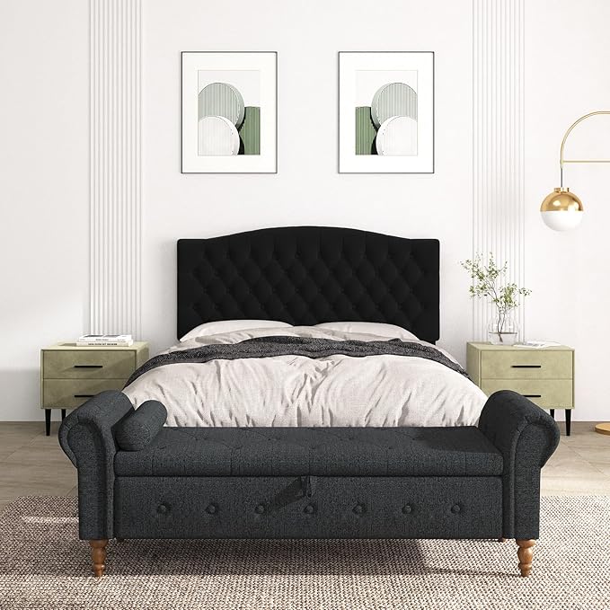 Befurtori Queen Headboard Only, Upholstered Headboard for Adjustable Bed Linen Tufted Queen/Full Size Wall Mounted Head Board with Solid Wood Legs Head Board, Black