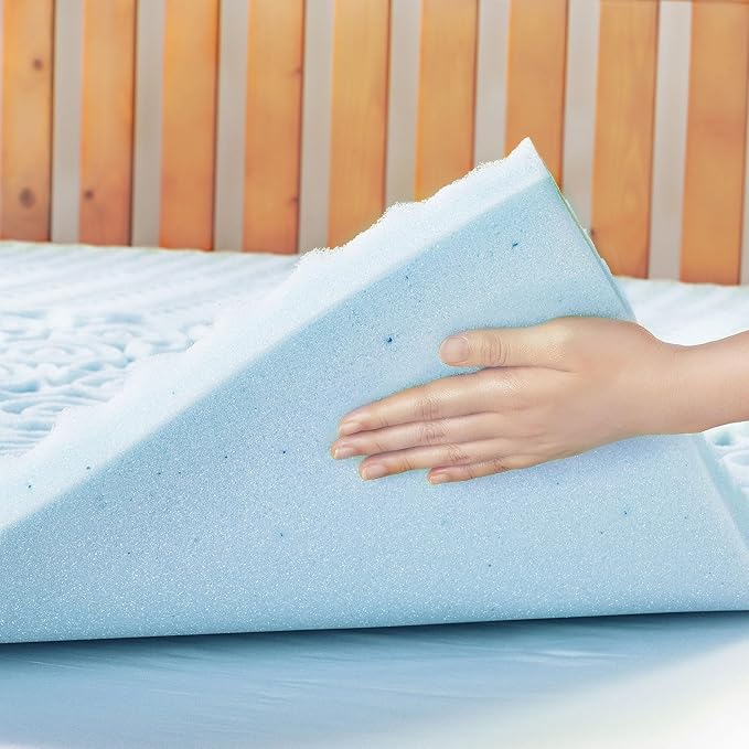 Mellow 1.5 Inch 5-Zone Memory Foam Mattress Topper, Cooling Gel Infusion, Twin, Blue