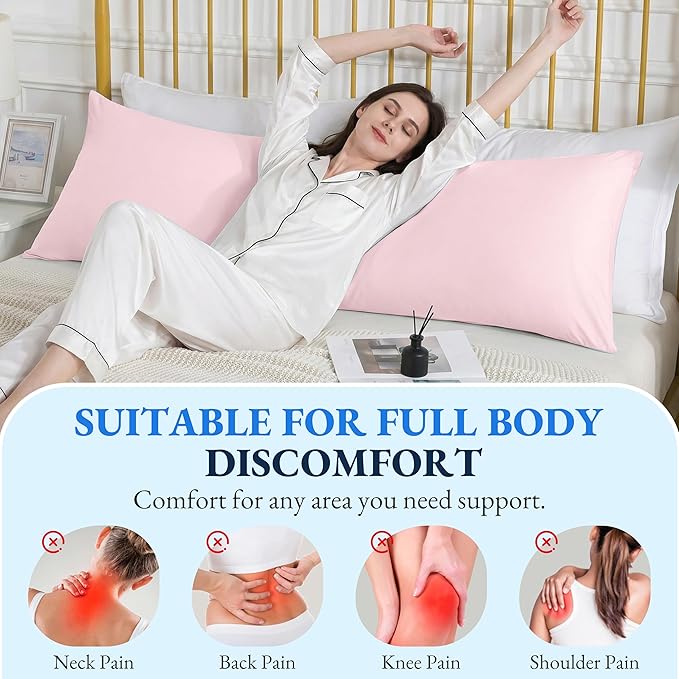 ELNIDO QUEEN Cooling Body Pillow Insert with Cover – Breathable Long Body Pillow for Side Sleepers, Soft Support Bed Pillow for Adults, 20x54 Inches Pink