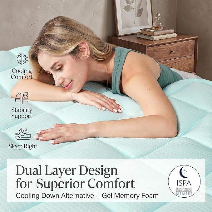 Novilla California 3 Inch Dual Layered Mattress Topper with 2 Inch Gel Memory Foam & 1 Inch Cooling Pillow Top Cover, Pressure Relieving Breathable Bed Topper for Back Pain Support, Certi-Safe
