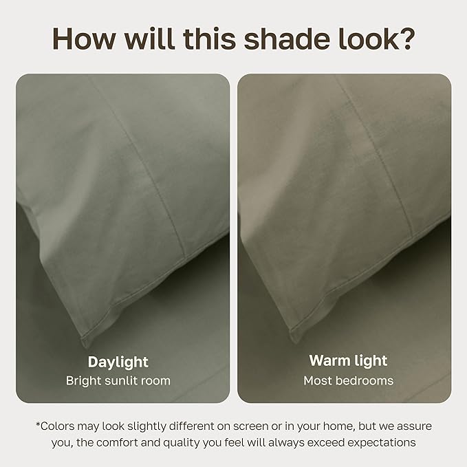 California Design Den 100% Egyptian Cotton Pillow Covers Standard Size/Queen Size Set of 2 - Crisp Percale Feel, Soft & Breathable Pillow Case Cotton (Sage Leaf)