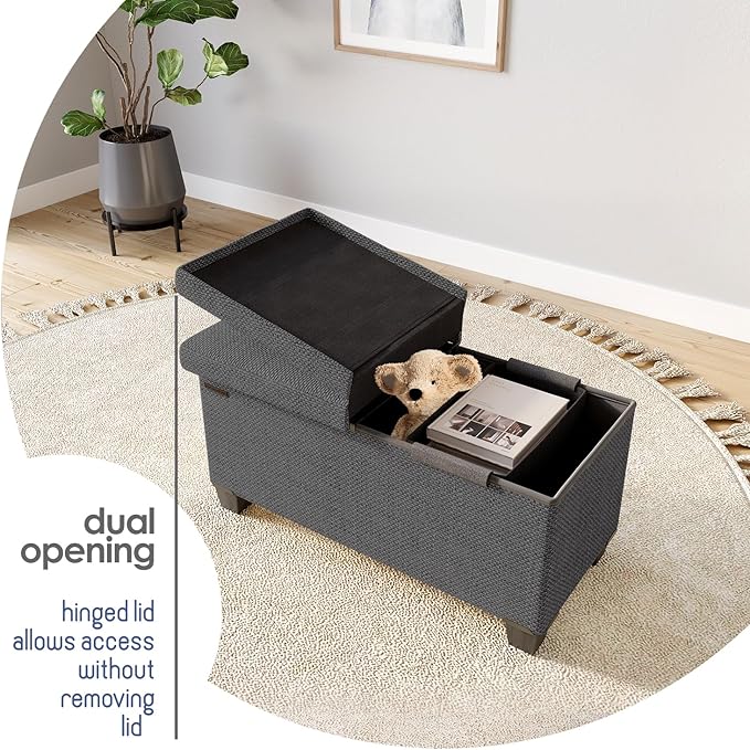 Storage Ottoman Bench with Bins, 30-in Storage Bench for Bedroom End of Bed, Folding Foot Rest Ottoman for Living Room Max 660lbs, Fabric Ottomans, Grey