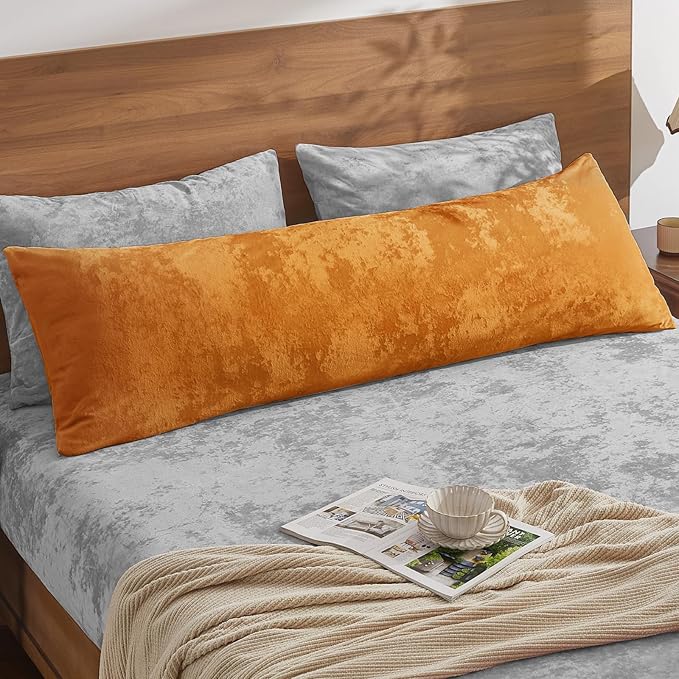 BEDELITE Velvet Body Pillow Cover with Zipper, Soft and Plush 20x54 Long Pillow Case, Velvety Smooth and Cozy Body Pillow Pillowcase for Bedroom and Couch, for All Seasons(Burnt Orange)