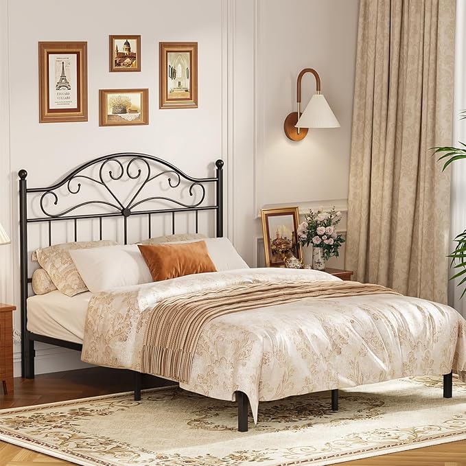 Merronix Vintage Headboard for Full Size Bed Frame, Metal Headboard Only Full Size Freestanding Headboard with Universal Adapters, Height Adjustable, Easy Assembly, Black