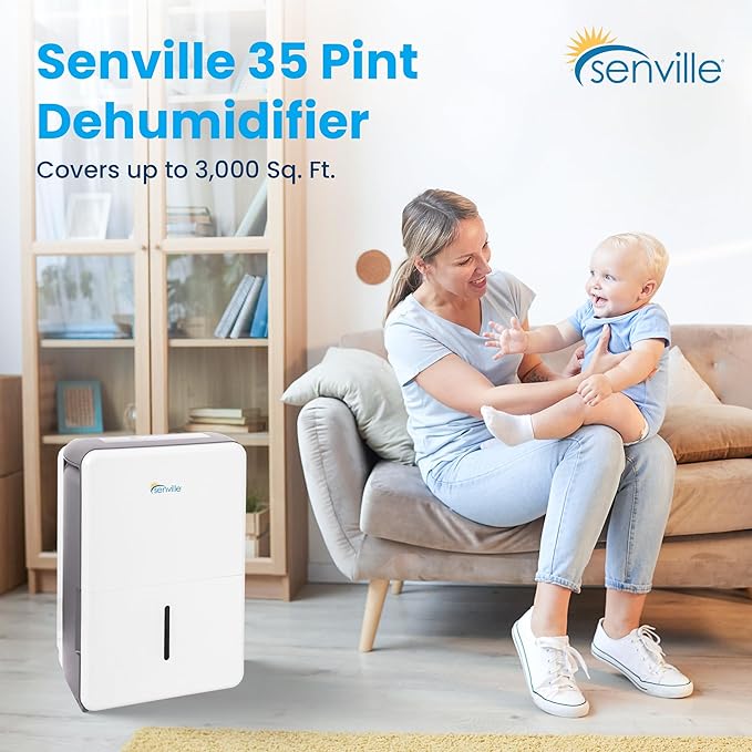 Senville 35 Pint Dehumidifier (Previously 50 Pint), Energy Star Certified, Washable Filter, Ideal for Basements, Medium & Large Sized Rooms, Up to 3,000 Sq. Ft., White