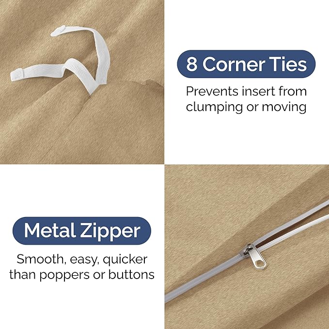 Duvet Cover Queen Size Set - Extra Soft Queen Duvet Cover 90" x 90" with 2 Pillow Shams - Hotel Luxury, Easy Care & Fade Free with Zipper Closures and Ties - Comfy, Cozy & Breathable (Heathered Tan)