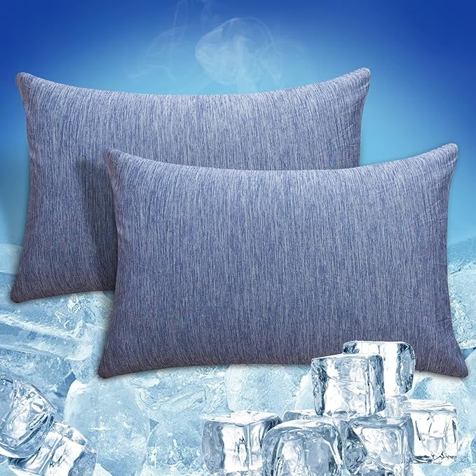 CHOSHOME Cooling Pillow Cases Zipper Pillow Covers Q-Max > 0.45 Zippered Pillowcases for Hot Sleepers, Soft, Breathable, Skin-Friendly, 2 Pack (Standard, 20"x26", Blue)