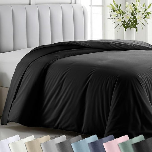 Duvet Cover King Size Only - Premium 400 Thread Count, Natural 100% Cotton King Comforter Cover, Soft Sateen Weave, Button Closure and Corner Ties - Black