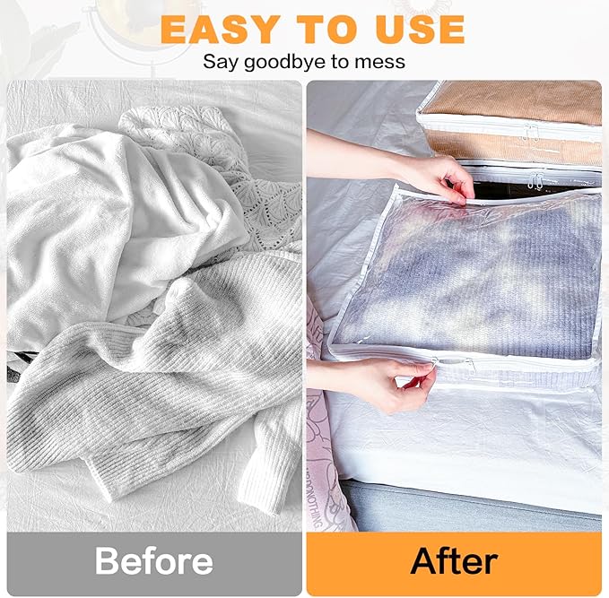 Clear Zippered Storage Bags Plastic Sweater Storage Bags with Zipper 6 Packs Clothing Organizer for Blankets Linen Sweater Bed Sheet Quilt Clothes Pillow (12 x 12 x 4 Inch, White)