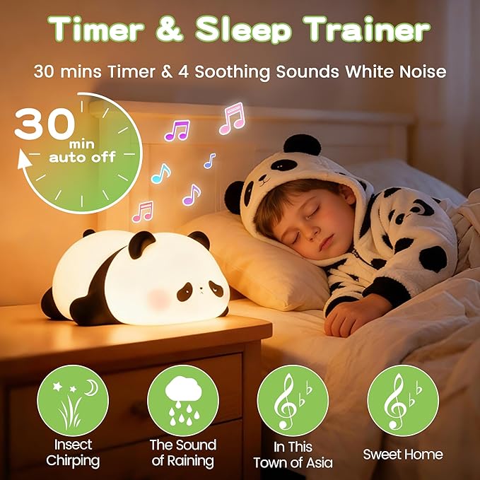 FAMIDUO Panda Night Light with White Noise, Sound Machine for Baby Toddler, Silicone Squishy Sleep Trainer, Dimmable Rechargeable Nursery Nightlight, Kids Sleep Aid,Room Decor, Cute Gifts for Girls