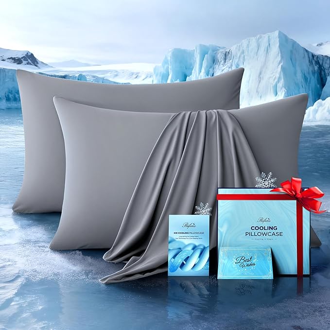 Ultra-Chill Cooling Pillowcase Set of 2 for Hot Sleepers, Softer Than Silk Pillow Cases for Protecting Hair & Skin, Breathable Bed Pillow Covers w/Zipper, Gifts for Women Men(Light Gray, King)