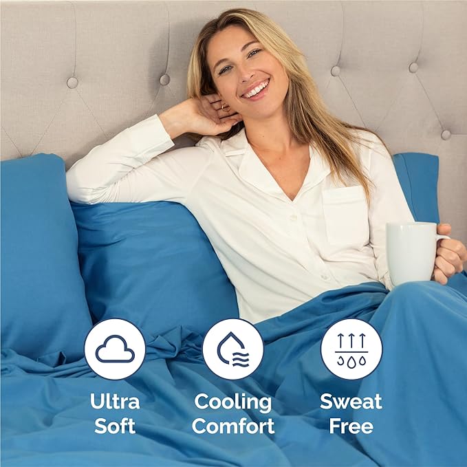 Split King 7 Piece Sheet Set - Comfy, Breathable & Cooling - Soft Hotel Luxury Bedding for Women, Men, Kids, Teens & Children - 1 Flat & 2 Fitted Sheets & 4 Pillowcases w/ Deep Pockets - Denim Blue