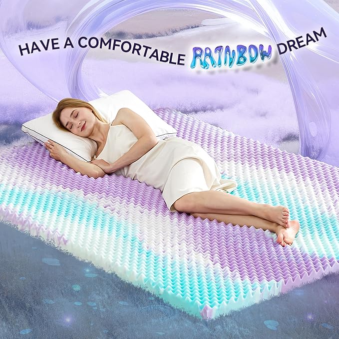 SINWEEK 3 Inch Egg Crate Memory Foam Mattress Topper Twin XL, Twin Extra Long Mattress Pads for College Dorm Room, Pressure Relieve CertiPUR-US Certified,39x80 Inches, Colorful