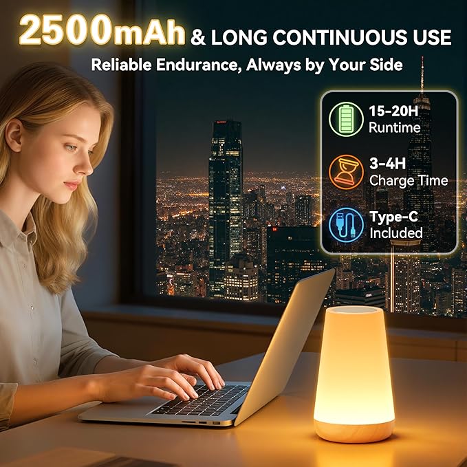 Auxmir Rechargeable LED Night Light, Touch & Remote Control Bedside Lamp with 13 Colors, 5 Brightness Levels, Portable Table Lamp for Kids Baby Nursery, Bedroom, Bathroom, Camping, Light Brown-2 Pack