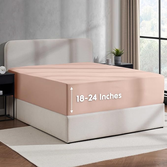Nestl 2 Pack Blush Pink Fitted Sheet Extra Deep Pocket, Hotel Luxury Twin XLFitted Sheet Only Easily Fits 18 to 24 Inch Mattress, Super Soft, Wrinkle-Free and Breathable with Corner Straps
