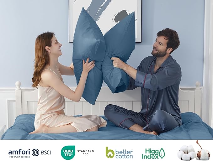 Pillow Cases, Standard Queen Size Cotton Percale Weave Pillowcases, Pre-Shrunk Breathable and Hypoallergenic Pillowcases, Set of 2 (2 Piece Standard/Queen 20 Inch x 30 Inch, Moonlight Blue)