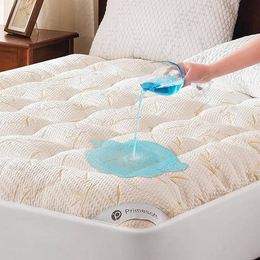 PRIMESOFT 100% Waterproof Twin XL Size Mattress Topper, Thick Pillow Top Mattress Pad，Up to 21 Inch Deep Pocket,Soft Breathable Mattress Pad for Back Pain,Protector Cover(Beige)