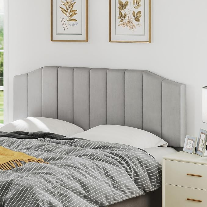 Furpopup King Size Headboard Only, Velvet Upholstered Headboard King/California King Size Wall Mount and Bed Frame Mount, Featuring High-Density Sponge Padding Easy Assembly Comfort Style-Light Gray
