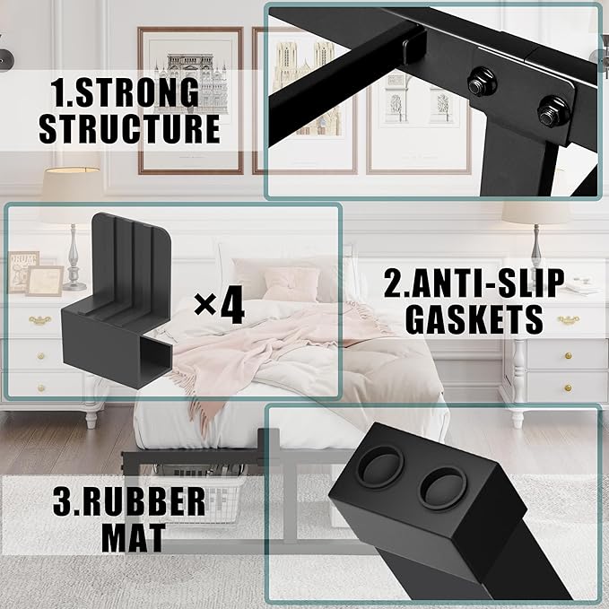 Yitong Angel Twin Bed Frames Platform, 14 Inch High 3500 lbs Heavy Duty Metal Platform, Mattress Foundation with Steel Slat Support/No Box Spring Needed/Noise Free/Non-Slip/Easy Assembly