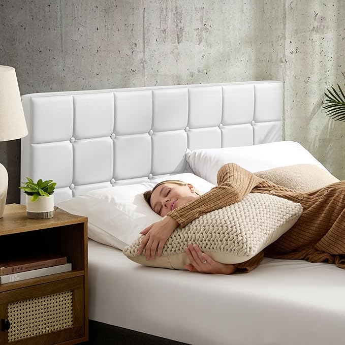 Hearth & Harbor Bed Headboard Queen Size, Button Tufted Queen Headboard Only, Upholstered Headboards Wall Mounted, Adjustable Height 34”-42”, Modern Headboard, White