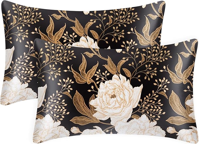 EXQ Home Satin Pillowcase for Hair and Skin Queen - Peony Printed Standard Silk Pillowcase 2 Pack 20x26 inches - Satin Pillow Cases Set of 2 with Envelope Closure, Gifts for Women