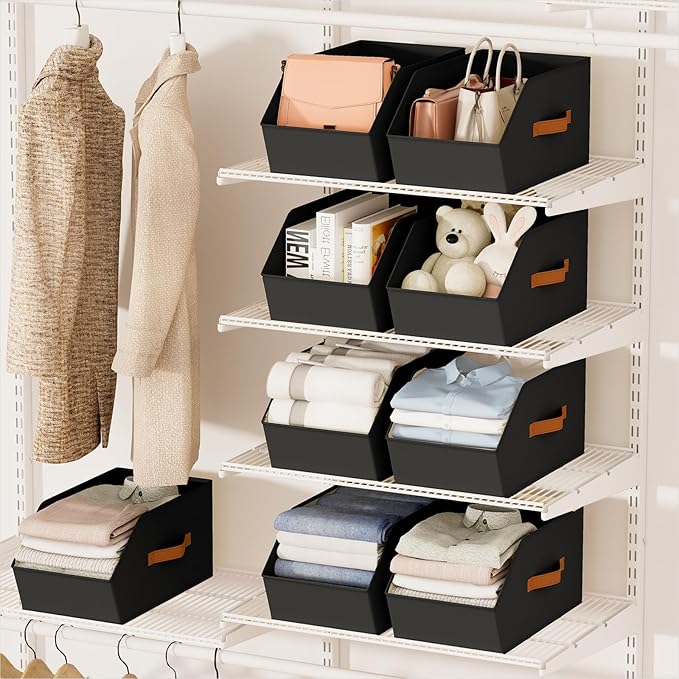 Homsorout Large Closet Storage Cubes - Closet Storage Bins with Dual Handles for Clothes, Towels, Toys, Shelf Organizer Bins for Bedroom, Nursery, Shelves, Small Spaces, Black, 3 Pack