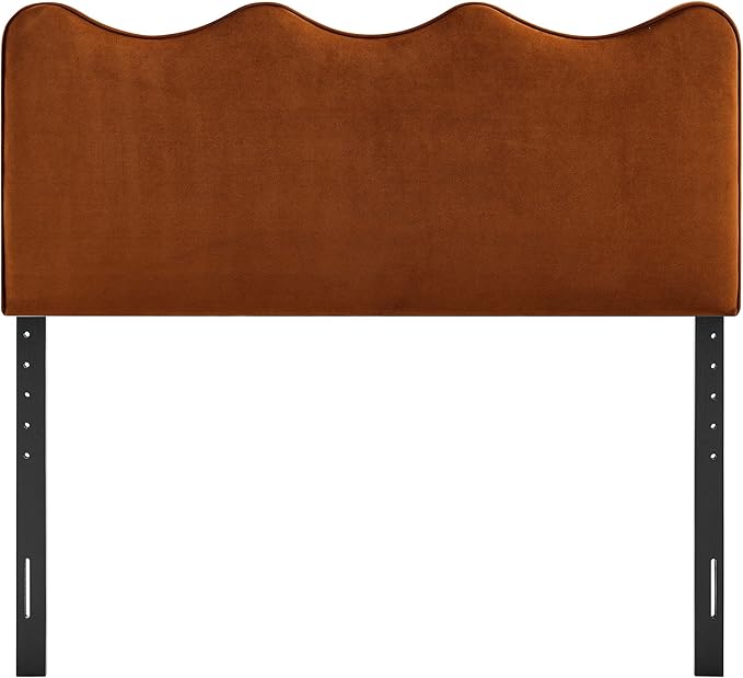 Monday Athena Queen Size Performance Velvet Adjustable Headboard in Rust - with Scalloped Wave Design and Stain-Resistant Velvet Upholstery