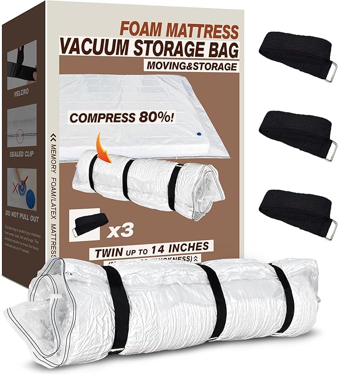 Twin Mattress Vacuum Bag for Moving Storage Shipping, for Memory Foam Latex Mattress Thick and Tear Resistant with Straps (Twin)